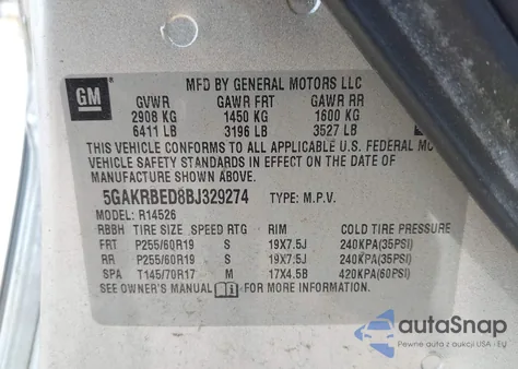 2011 Buick Enclave 1Xl z USA, uszkodzony, nr VIN 5GAKRBED8BJ329274